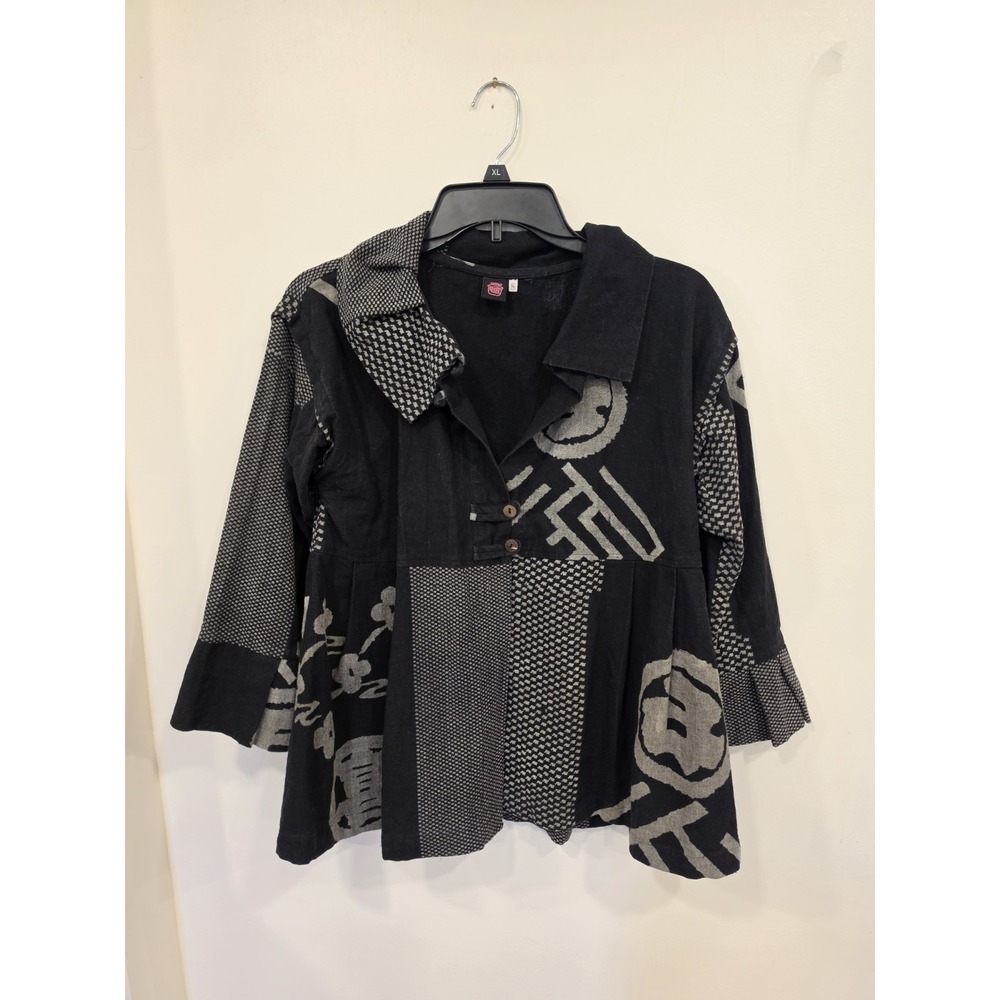 Cupcake International Patchwork Two Button Cotton Jacket Size SM Artsy Lagenlook